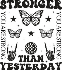 Stronger Than Yesterday Svg Png, Positive Svg, Motivational Svg, Retro Positive Svg, Groovy Svg Png, Pocket Design Included, Hippie Svg Png - obrazy, fototapety, plakaty