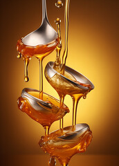 Honey drips from the spoon. Healthy food.