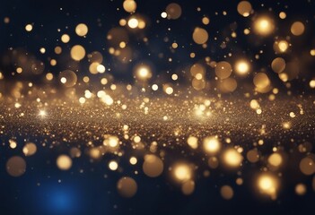 Abstract background with Dark blue and gold particle Christmas Golden light shine particles bokeh