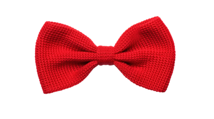 Knitted Red Bow Tie Isolated on White and PNG Transparent Background
