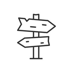 Old wooden directional sign post, linear icon. Line with editable stroke
