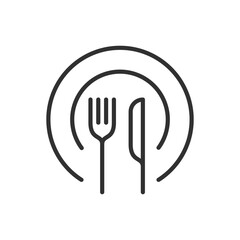 Plate knife and fork, linear icon. Readiness for eating. Cutlery. Line with editable stroke