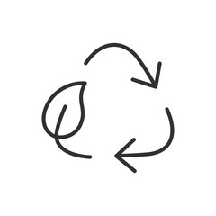 Recycling sign with plant leaf, linear icon. Ecological Recycling. Recycling with plants. Line with editable stroke