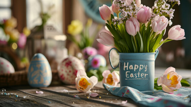 Easter decoration background showing the text "Happy Easter"