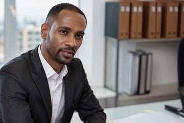 Fototapeta premium A professional worker in a business office environment wearing formal attire working in an office