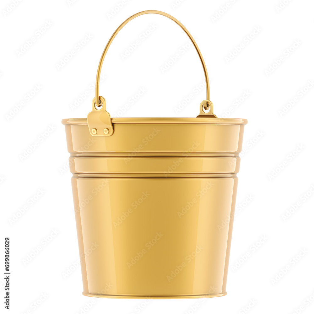 Poster copper bucket or golden bucket. 3d rendering isolated on transparent background