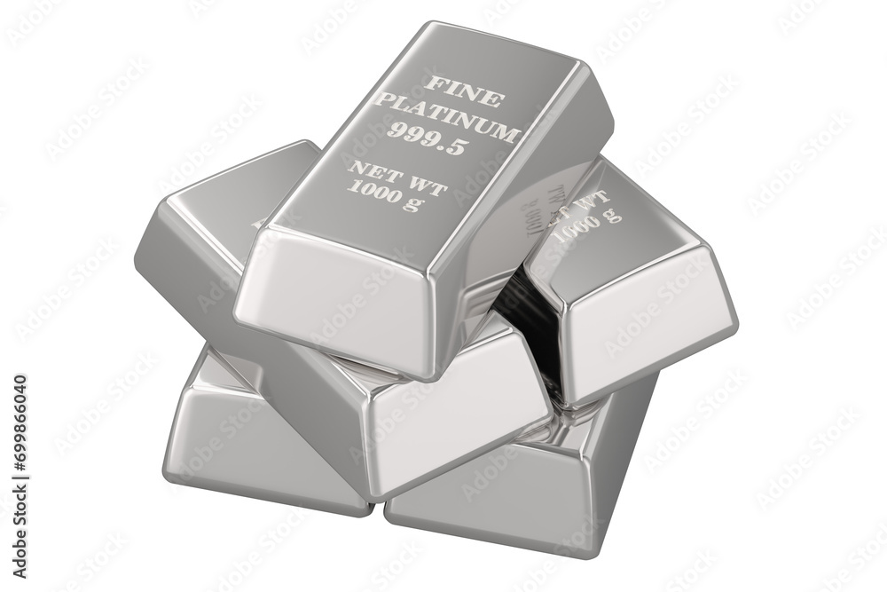 Poster set of platinum bars, 3d rendering isolated on transparent background