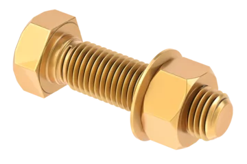Fotobehang Copper bolt with nut and washer, 3D rendering isolated on transparent background © alexlmx
