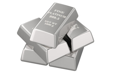 Set of platinum bars, 3D rendering isolated on transparent background