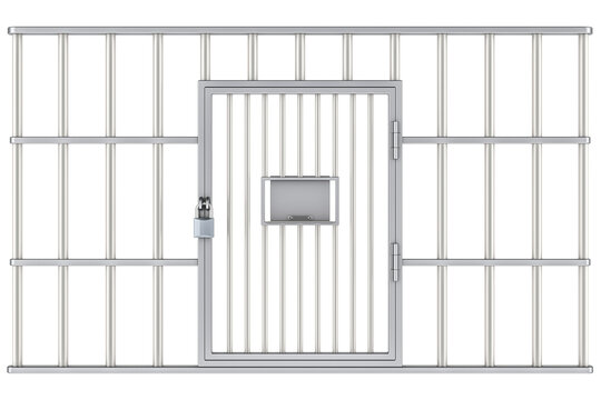 Steel cage, prison cell. Front view, 3D rendering isolated on transparent background