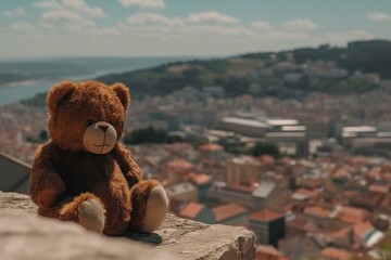 Teddybär liegt im Schutt einer zerstörte Stadt nach der Erdbeben Katastrophe in der Türkei - Generative Ai