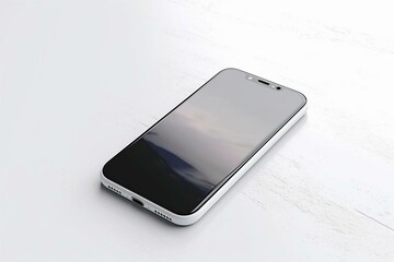 Mockup of mobile phone with blank white screen on white background. Generative AI