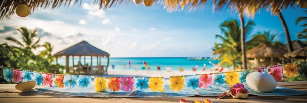 Bright and inviting beach scenes with blurred bokeh effect for travel and tourism background