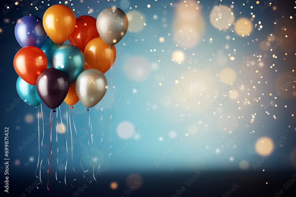 Aufkleber blurred bokeh with colorful confetti and dynamic party elements for celebration background