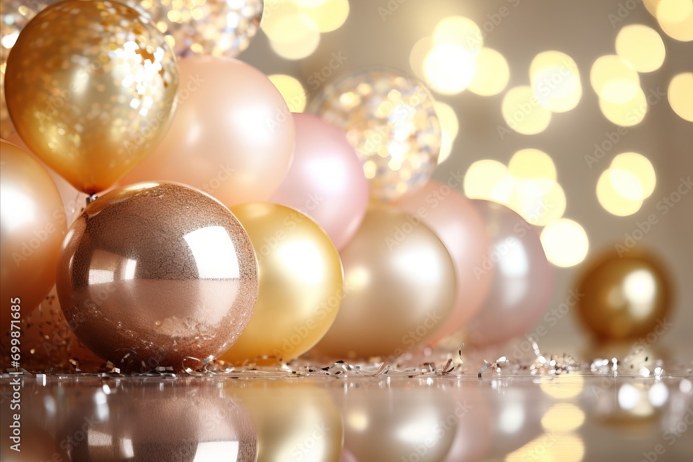 Poster lively celebration colorful confetti and dynamic party elements with blurred bokeh effect