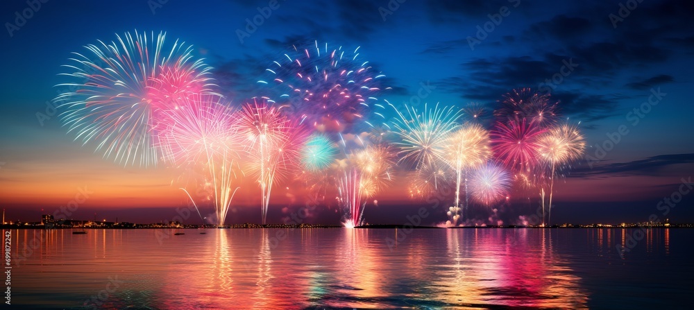 Poster captivating entertainment bokeh backdrop with mesmerizing fireworks and energetic crowds