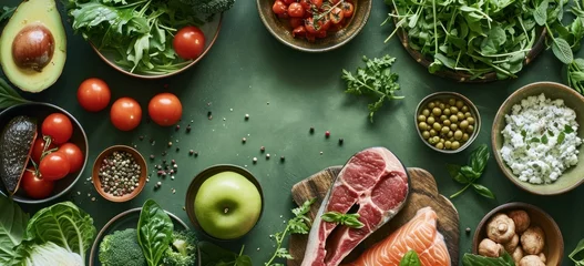 Rolgordijnen Assorted fresh ingredients for balanced meal preparation. Healthy food and lifestyle. © Postproduction