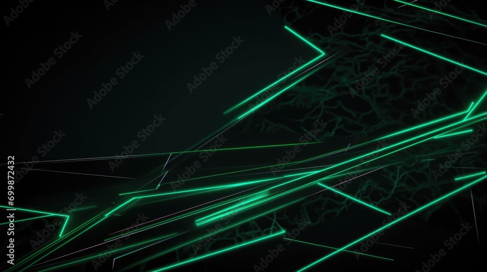 Aufkleber dark background of green neon dynamic broken lines. generative ai.