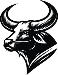 illustration of a ferocious cow's head with stunning horns