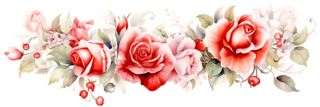 elegant pink roses on a white background, watercolor