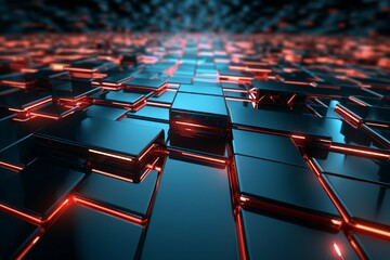 Glowing tech abstraction Complex geometric structure, abstract 3D rendering