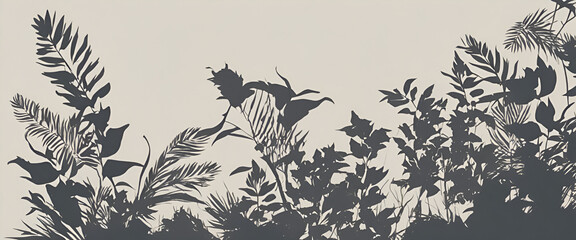 Monochrome Sunbeam: Exploring Darkness and Lush Landscapes - A Romantic Glow in the Jungle with Sparse Presence, Perfect for Marketing Concepts and Artistic Posters - Black and White Background