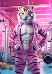 Cartoon tiger in the gym, AI