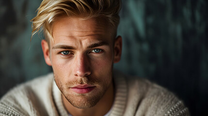 Close Up Portrait of a Handsome Blonde Man - Generative Ai