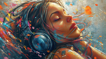 Young Girl Listens to Music as She Thinks About The One She Love. Music Lover. Falling In Love....