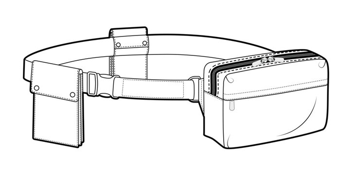 recommend clip art: Multipurpose Belt Bag silhouette. Fashion accessory technical illustration. Vector satchel front 3-4 view for Men, women, unisex style, flat handbag CAD mockup sketch outline isolated