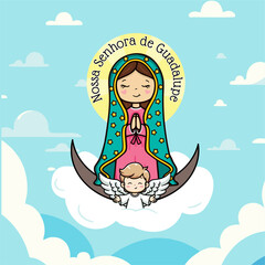Vector hand drawn Nossa Senhora de Guardalupe illustration - Marian Masterpieces: Artistic Portrayals of Our Lady of Guadalupe - Guadalupe's Grace: Artistic Reverence for Our Lady's Image