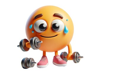 funny emoji character exercising with dumbbell