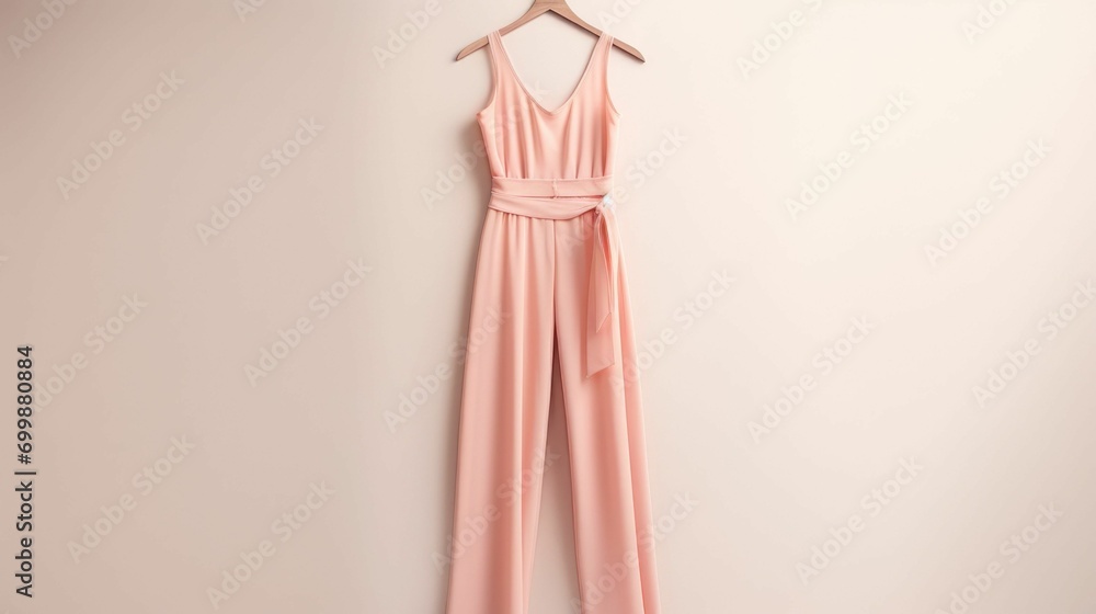 Poster minimalistic view of a peach fuzz jumpsuit, an effortless and stylish choice for any occasion.