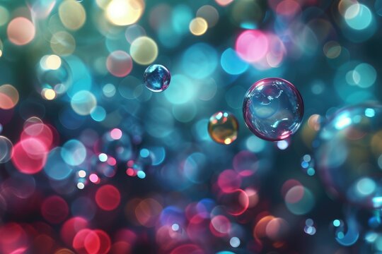 Abstract PC wallpaper, flying bubbles, colorful background, digital art