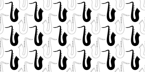 black white saxophone seamless pattern