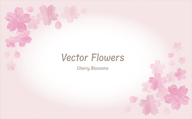 桜の花と花びらで装飾したフレーム、ベクターイラスト