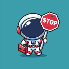 Obraz premium cute vector illustration of astronaut stop symbol