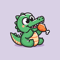 cute vector illustration of a crocodile eating 