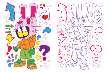 cute animal doodle illustration for book drawing page