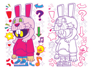 cute animal doodle illustration for book drawing page