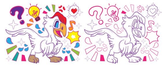 cute animal doodle illustration for book drawing page