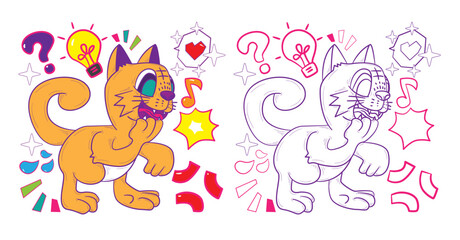 cute animal doodle illustration for book drawing page