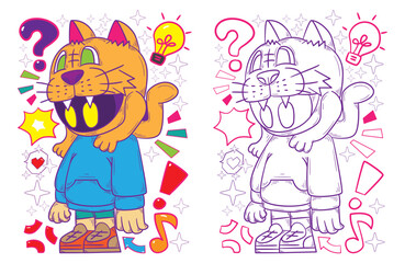 cute animal doodle illustration for book drawing page