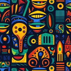 Obraz premium repeating abstract pattern with African mask Motifs