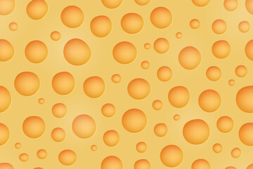 Сheese with holes texture. Vector seamless yellow background. Piece of cheese with bubbles. Tasty food or snacks background - cheeses parts and slices. Random shape and contour of holes.