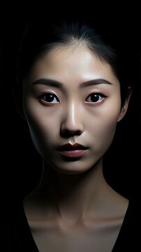 a young japanese woman, taken with canon eos 5d, in professional makeup, high contrast, beautiful facial sculpt, beautiful bone structure with generative ai