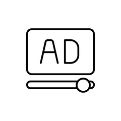 Video ads outline icons, minimalist vector illustration ,simple transparent graphic element .Isolated on white background