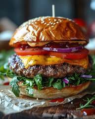 Appetizing Premium Cheeseburger Perfect for Restaurant Advertising and Menu Display