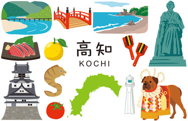高知県　観光名所　名産品　素材セット - obrazy, fototapety, plakaty