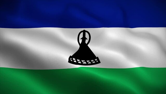Lesotho flag waving animation, perfect loop, official colors, 4K video